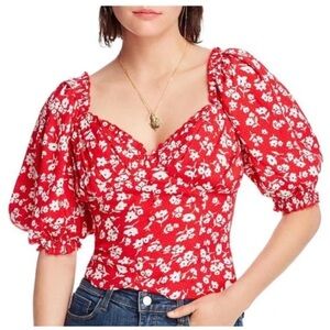 LINI Red Floral Smocked Top Size XS